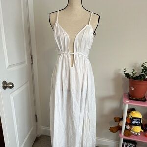 NWT Boohoo Strappy White Linen Beach Dress/  Medium